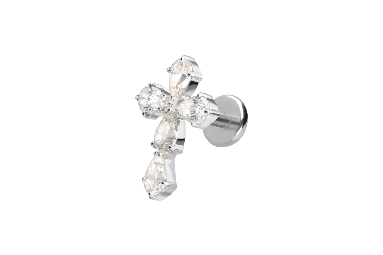 Titan Labret Piercing mit Push Fit KRISTALLKREUZ